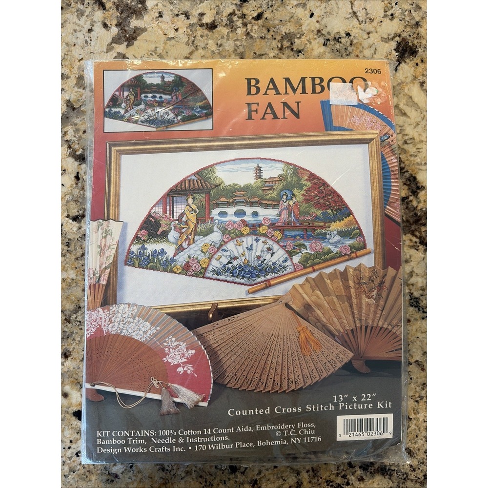DESIGN WORKS Counted Cross Stitch Kit BAMBOO FAN - 13" x 22" - T.C. Chiu